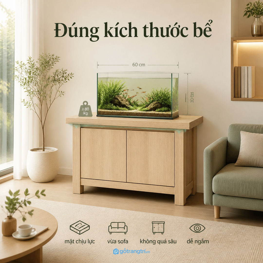 Kích thước bể phải đi cùng khả năng chịu lực của mặt tủ