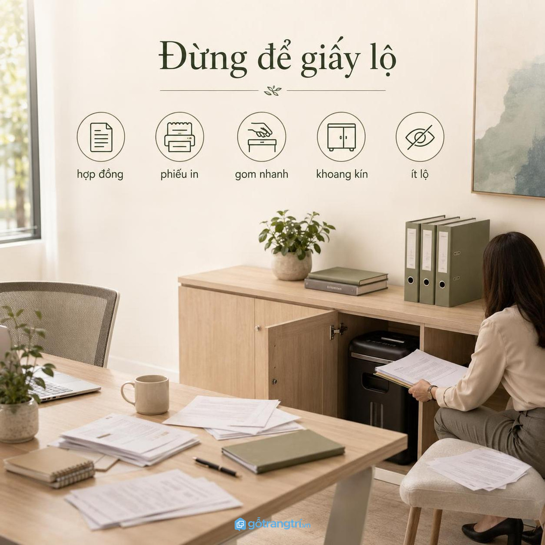 Đo luồng giấy, máy hủy và thùng kéo trước khi chốt tủ