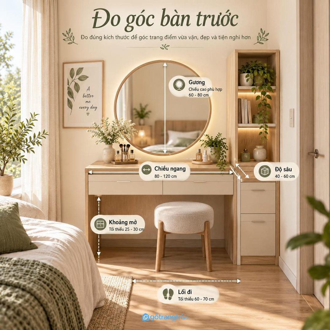 Đo đúng chiều ngang bàn, độ sâu hộc và khoảng mở ngăn kéo
