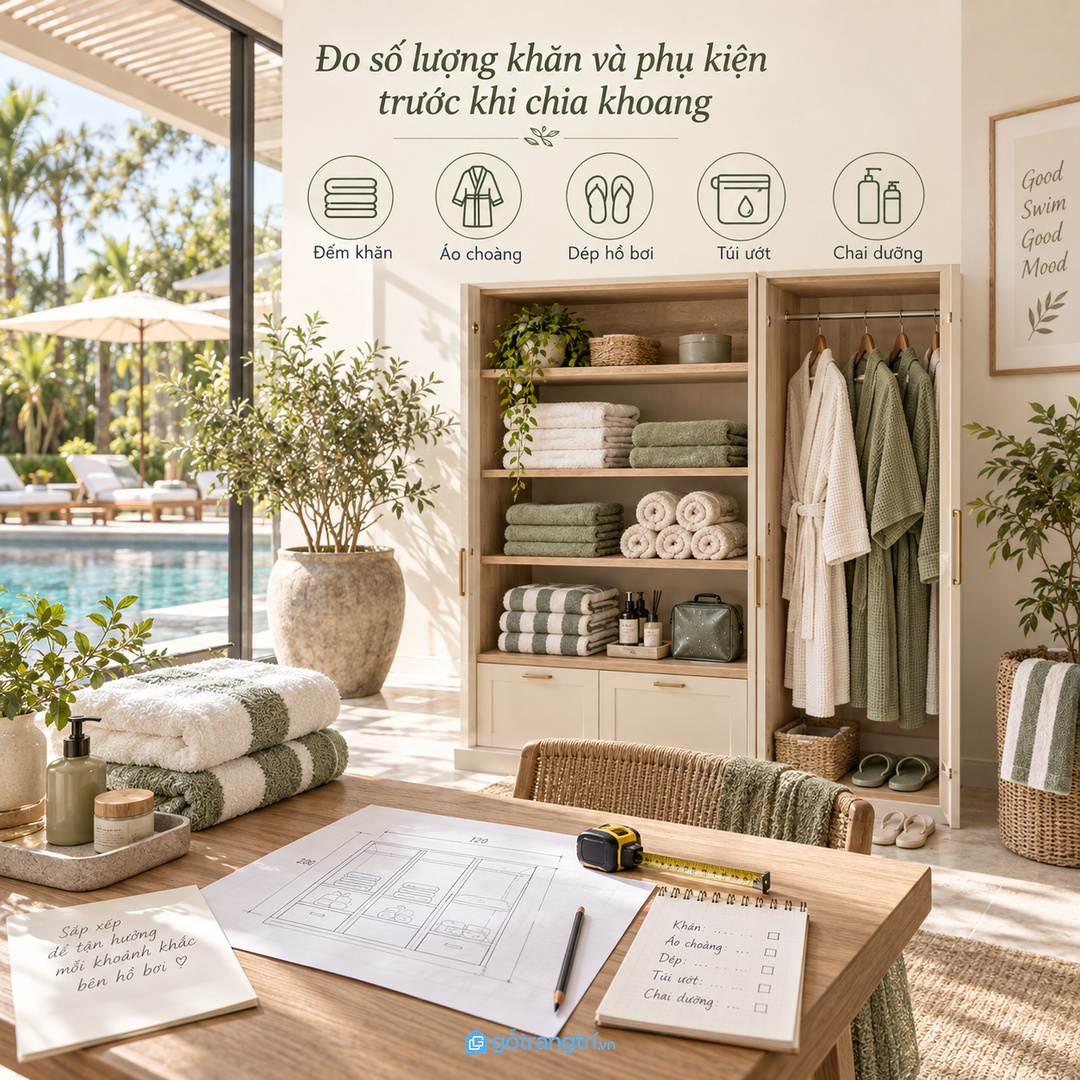 Đo số lượng khăn áo choàng dép và chai dưỡng trước khi chia khoang