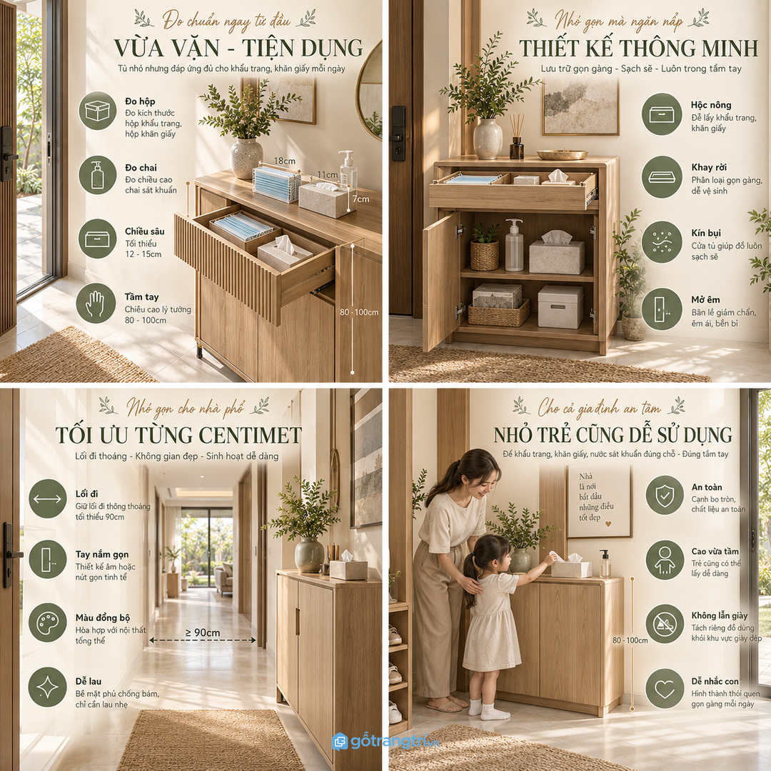 Đo lối vào tủ giày và thói quen lấy đồ trước khi chia khoang