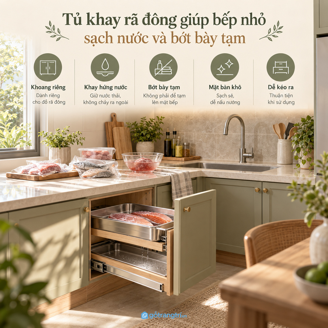 Khoang rã đông nên đặt gần khu sơ chế nhưng tránh điểm ẩm đọng nước
