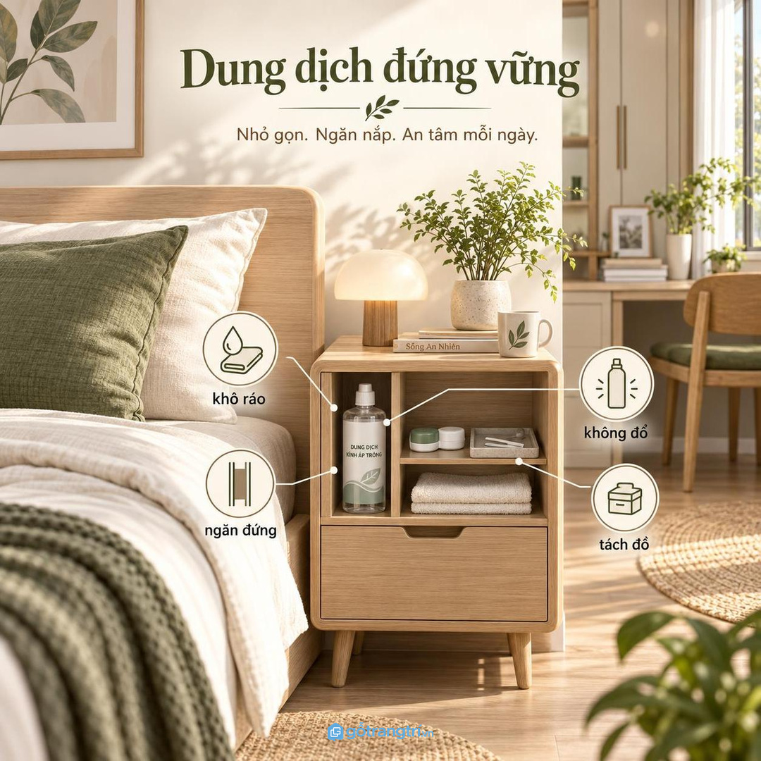 Đo hộp lens chai dung dịch gương nhỏ và khăn sạch trước khi chốt khoang
