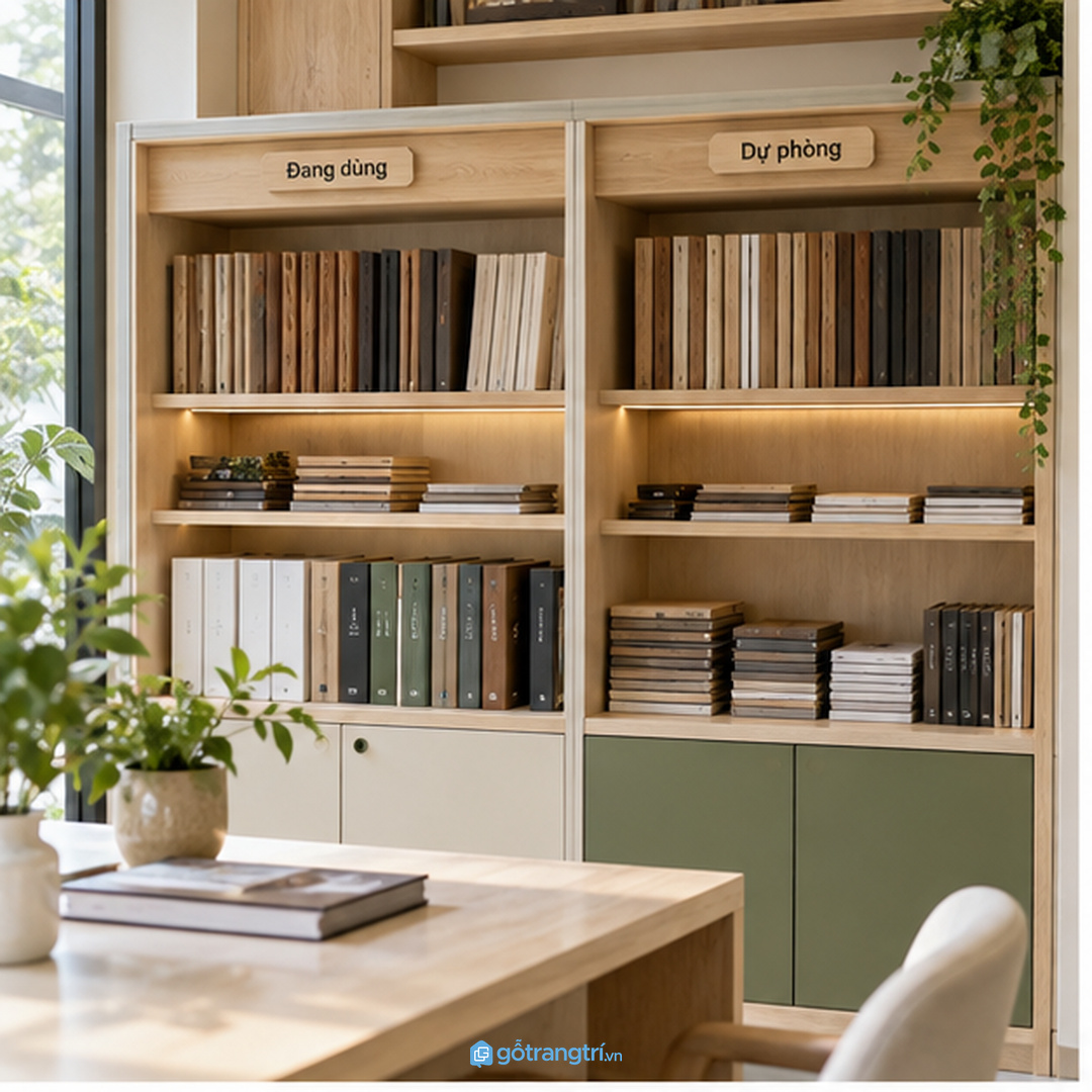 Chia khoang theo mẫu gỗ mẫu màu catalogue thẻ mã và hồ sơ dự án