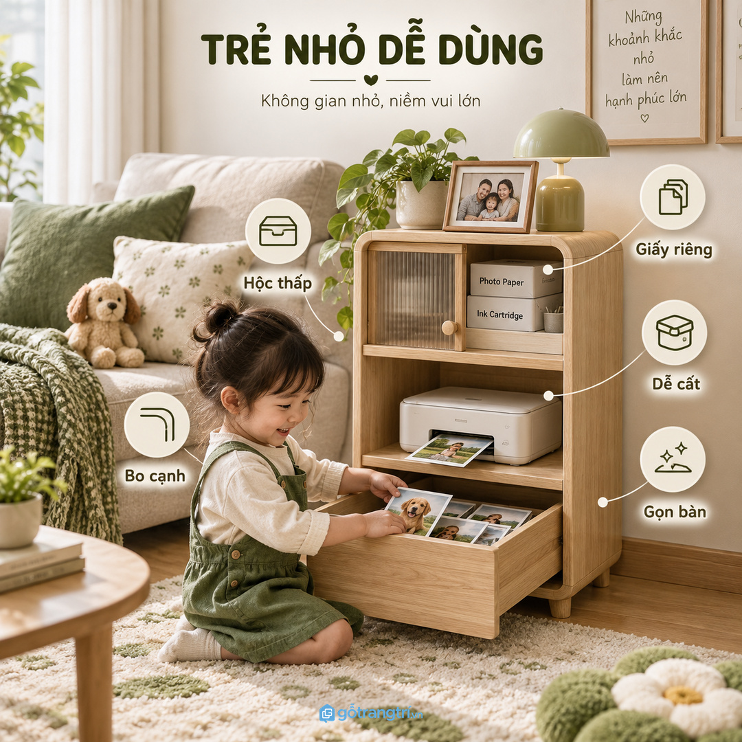 Góc in ảnh tại nhà cần đo máy giấy ảnh dây sạc album và hộp mực trước khi chia khoang