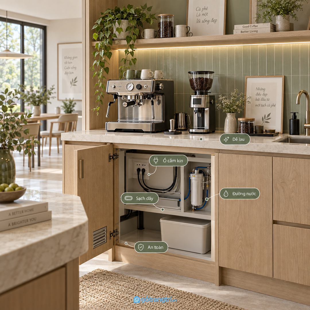 Mặt tủ cần chịu nước nóng vết cà phê và thao tác hằng ngày