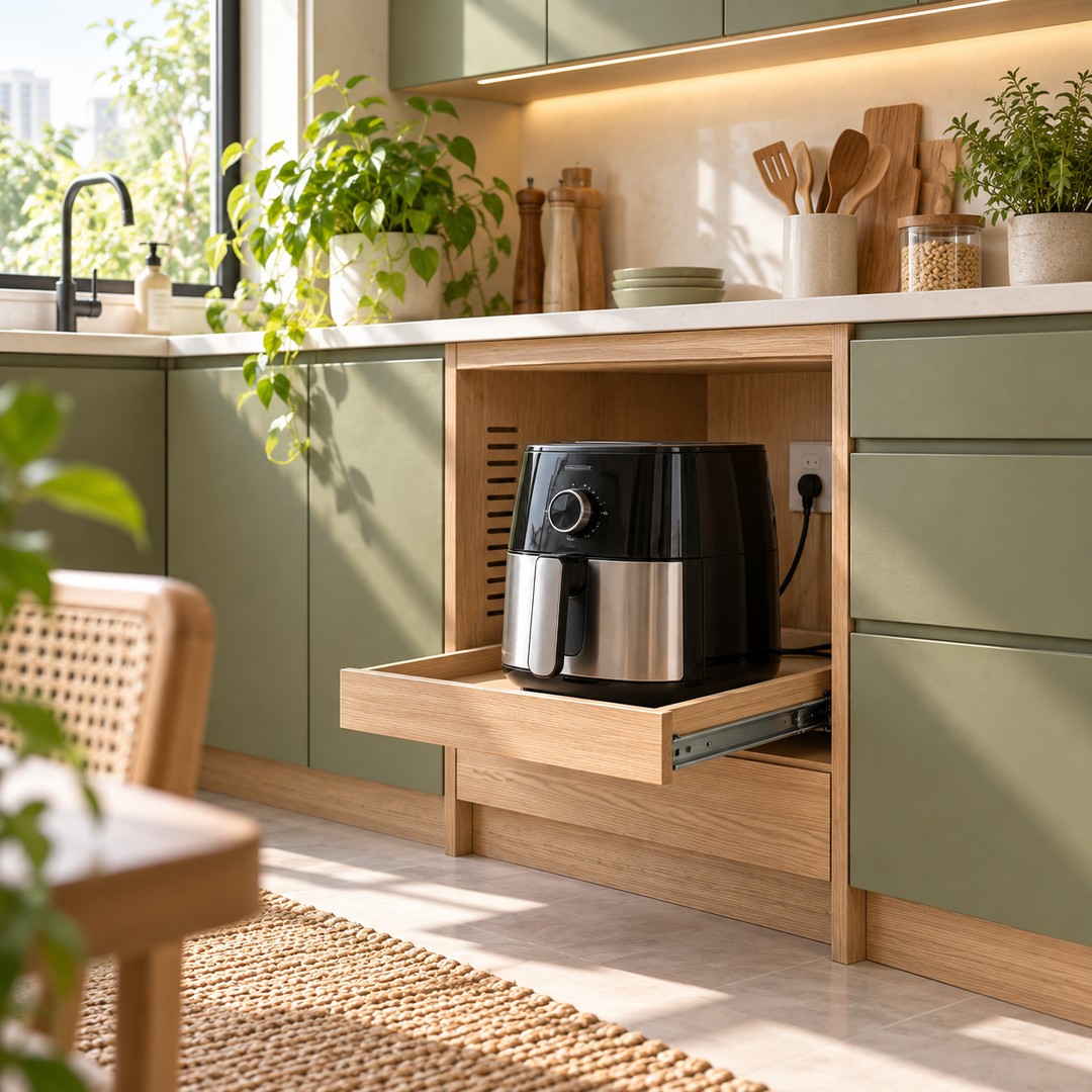 Đo chiều cao, chiều sâu và khoảng mở giỏ chiên trước khi chốt khoang tủ
