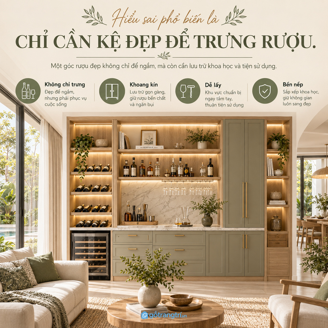Đo chai ly vang và dụng cụ trước khi chia khoang tủ rượu