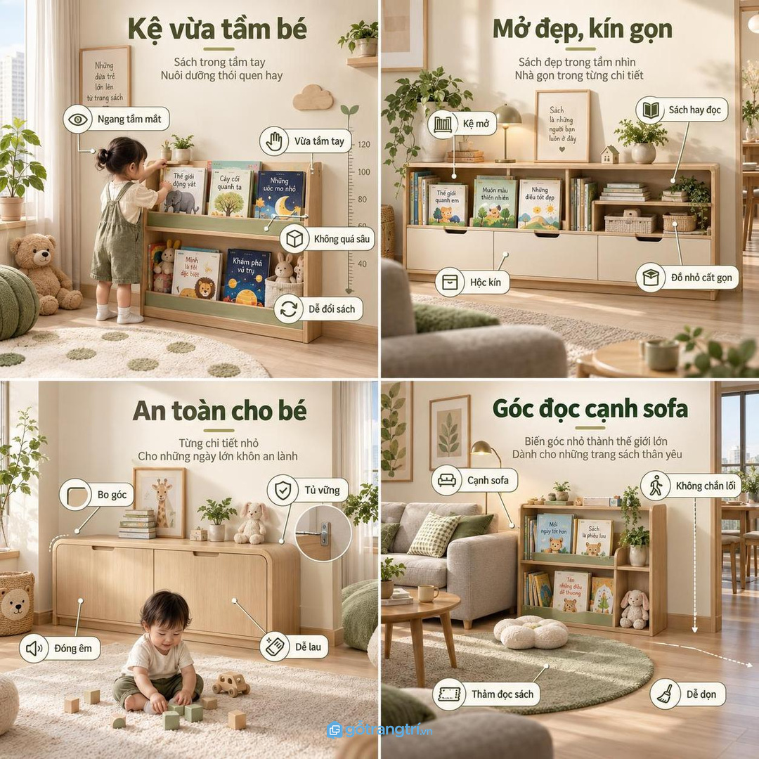 Chọn chiều cao kệ theo tầm mắt và tầm với của bé