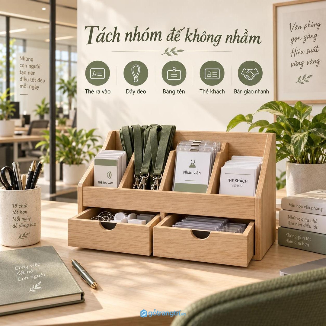 Chia khoang theo thẻ đang dùng thẻ dự phòng dây đeo bảng tên và thẻ khách