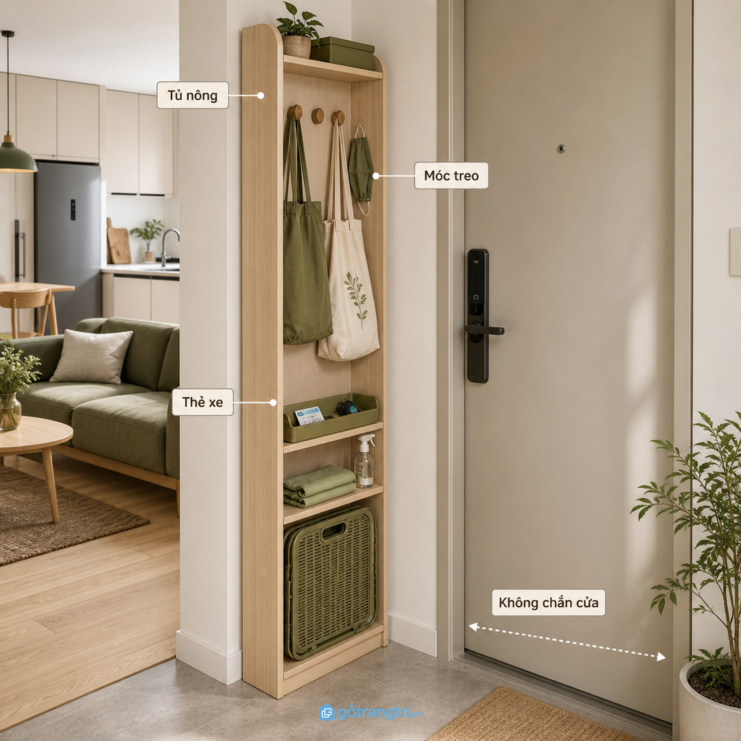 Đo túi, giỏ, khoảng mở cánh và lối đứng trước khi chốt thiết kế tủ
