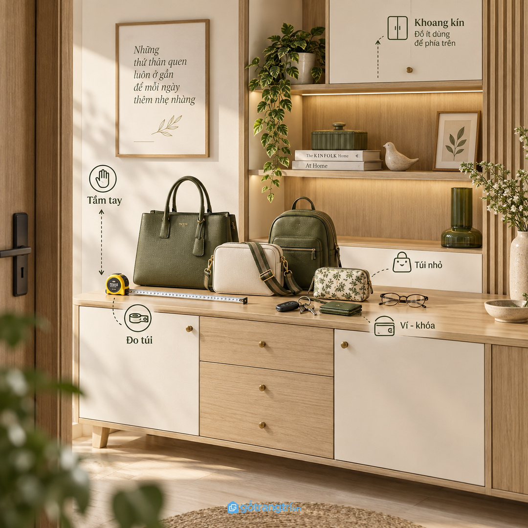 Đo túi thật ví chìa khóa và món dùng hằng ngày trước khi chia khoang