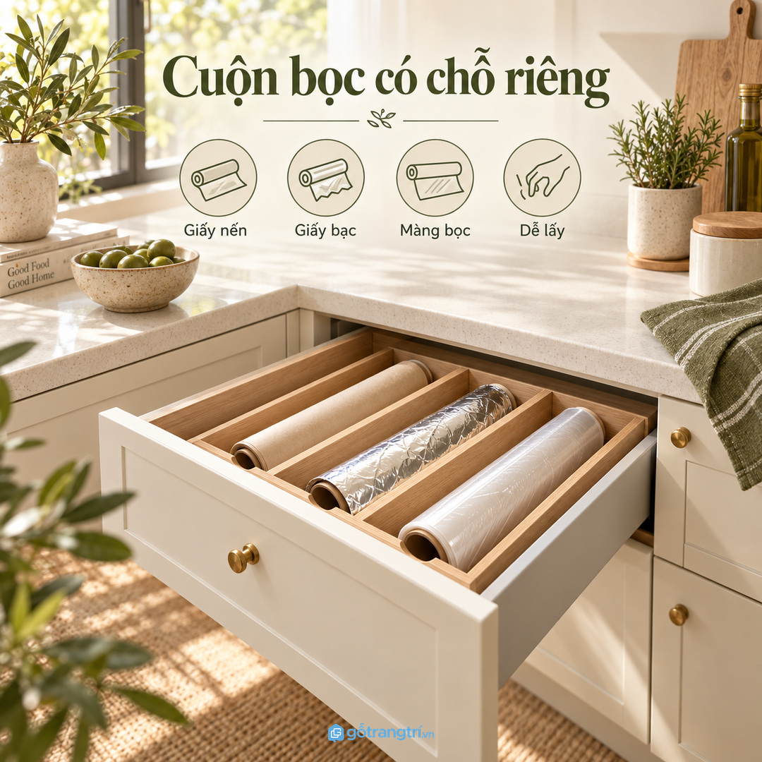 Khay chia cuộn giúp giấy không lăn xô lệch