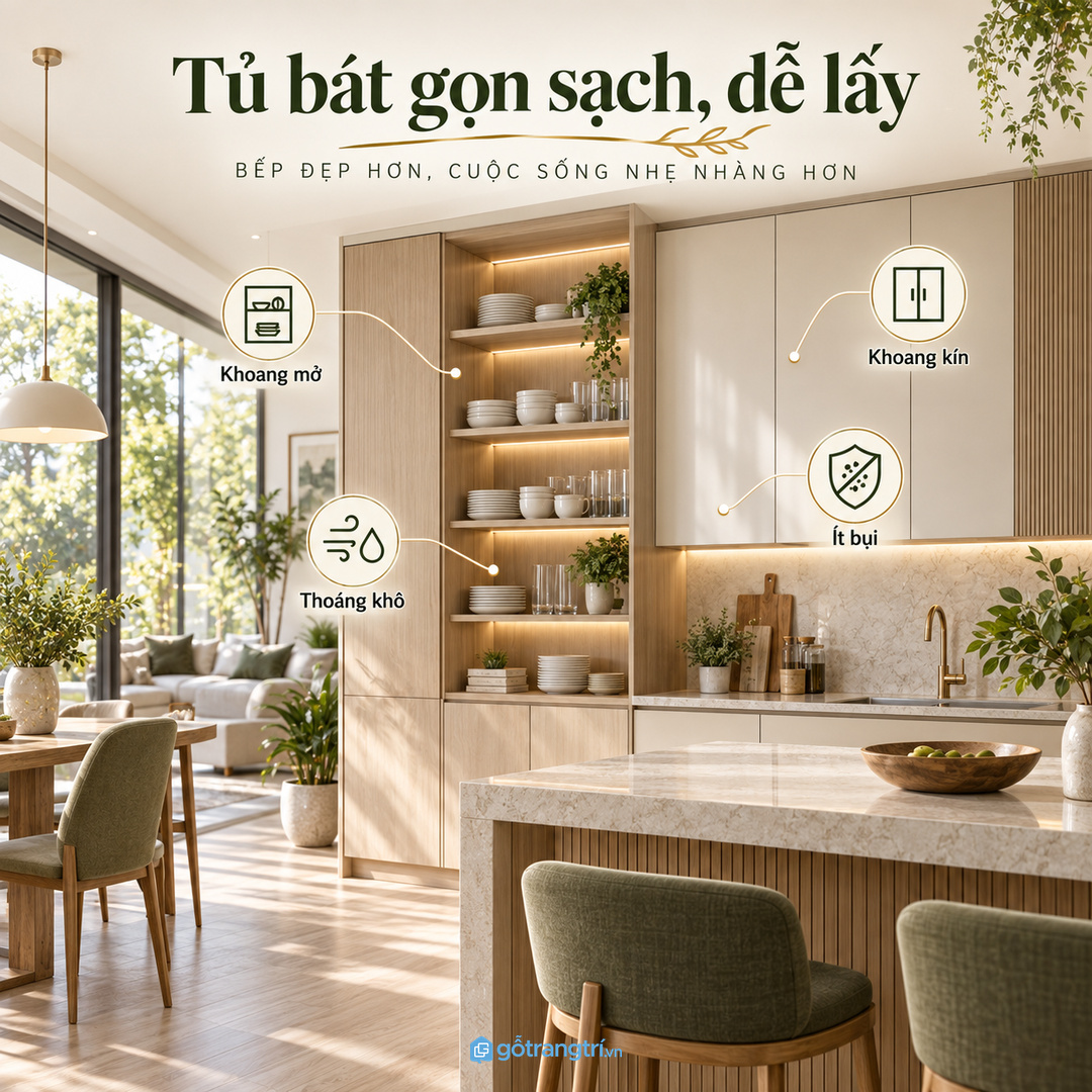 Phối khoang kín và khoang mở để bát đĩa vừa sạch vừa dễ lấy