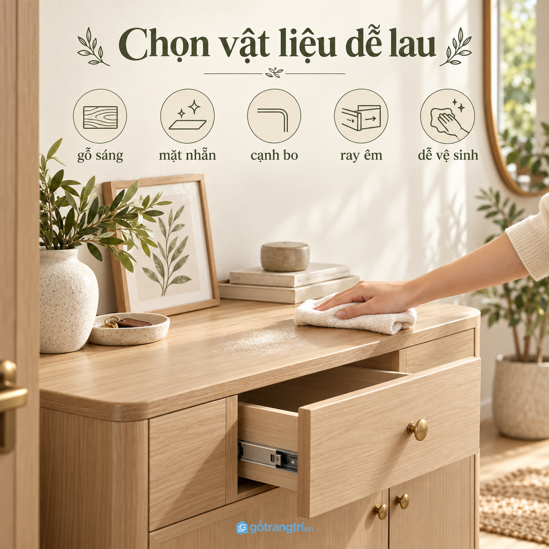 Vật liệu dễ lau cạnh bo và ray êm giúp tủ dùng bền hơn
