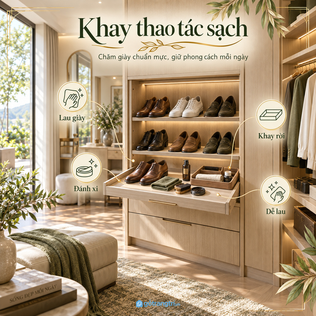 Khay thao tác sạch giúp lau giày đánh xi và đặt bàn chải không bẩn đảo phụ