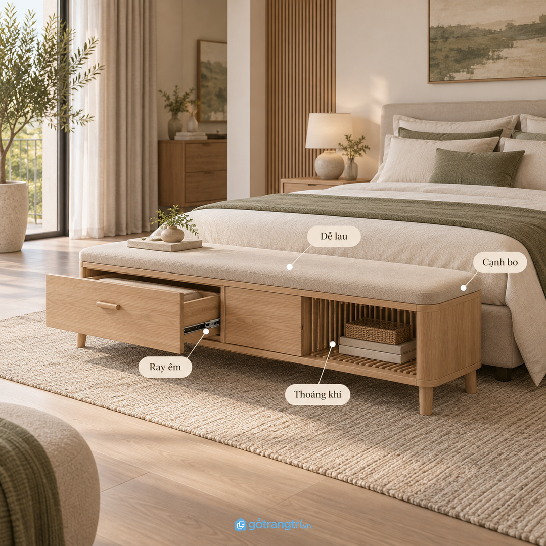 Hộc kéo ray êm cạnh bo và vật liệu dễ lau giúp tủ dùng bền hơn
