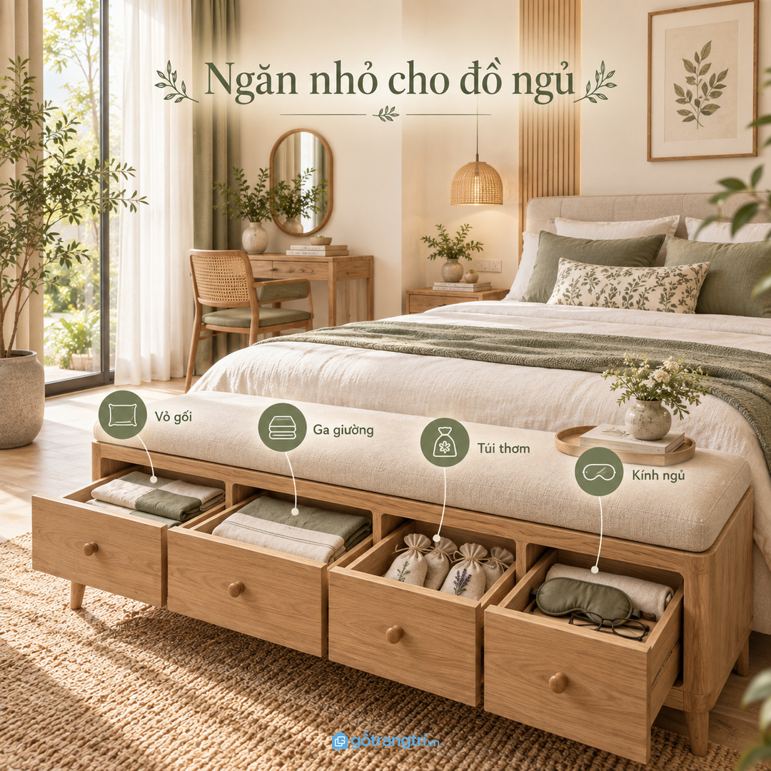 Khoang lớn nên dành cho chăn dày nhưng cần dễ kéo ra khi cần thay đổi mùa