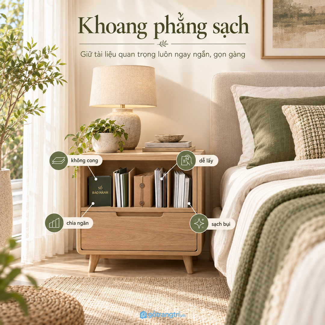 Khoang giấy tờ phẳng giúp sổ sách không cong mép và không lẫn đồ linh tinh
