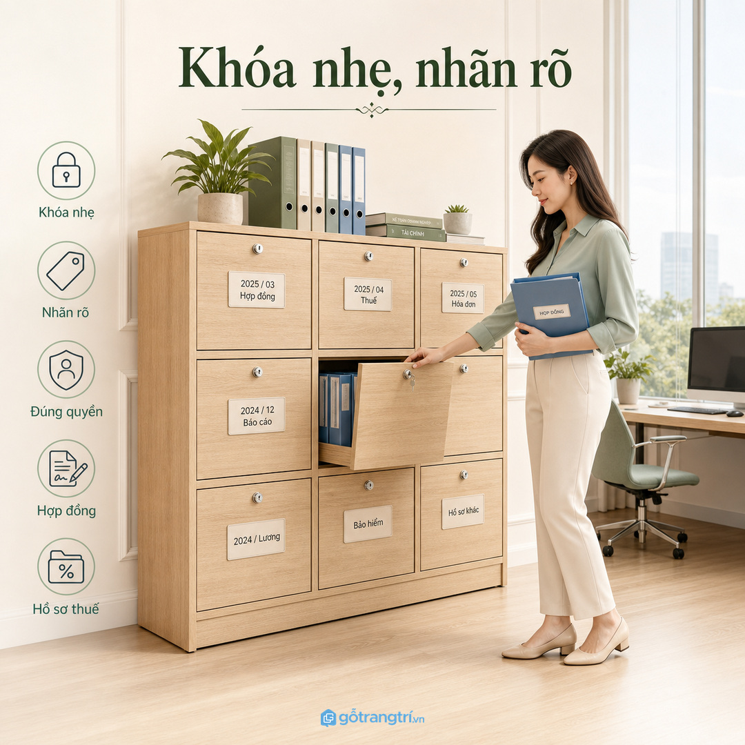 Khóa nhẹ, nhãn rõ và phân quyền giúp hồ sơ quan trọng an tâm hơn