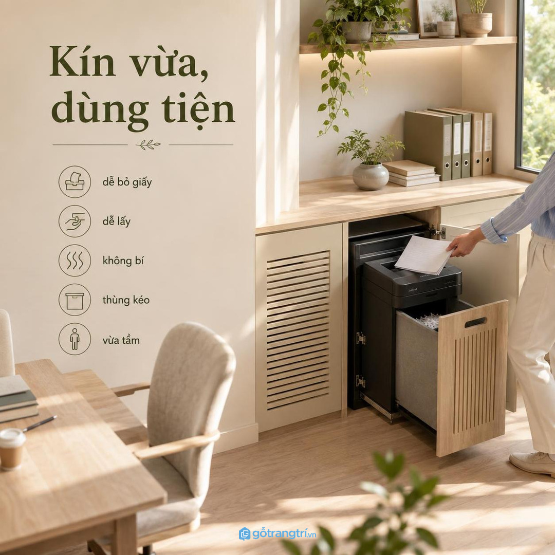 Thông gió, khe đi dây và đáy dễ lau giúp khu hủy giấy dùng bền