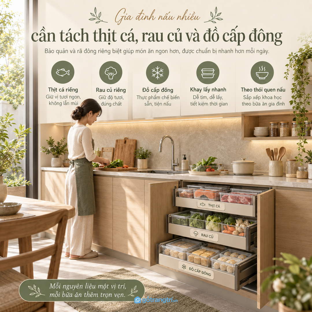 Khay kéo nông giúp nhìn rõ thực phẩm và không làm nước rơi xuống đáy tủ