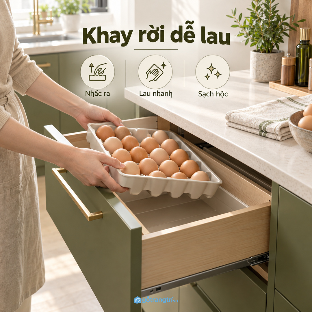 Hộc kéo êm và khay rời giúp lấy trứng nhanh hơn
