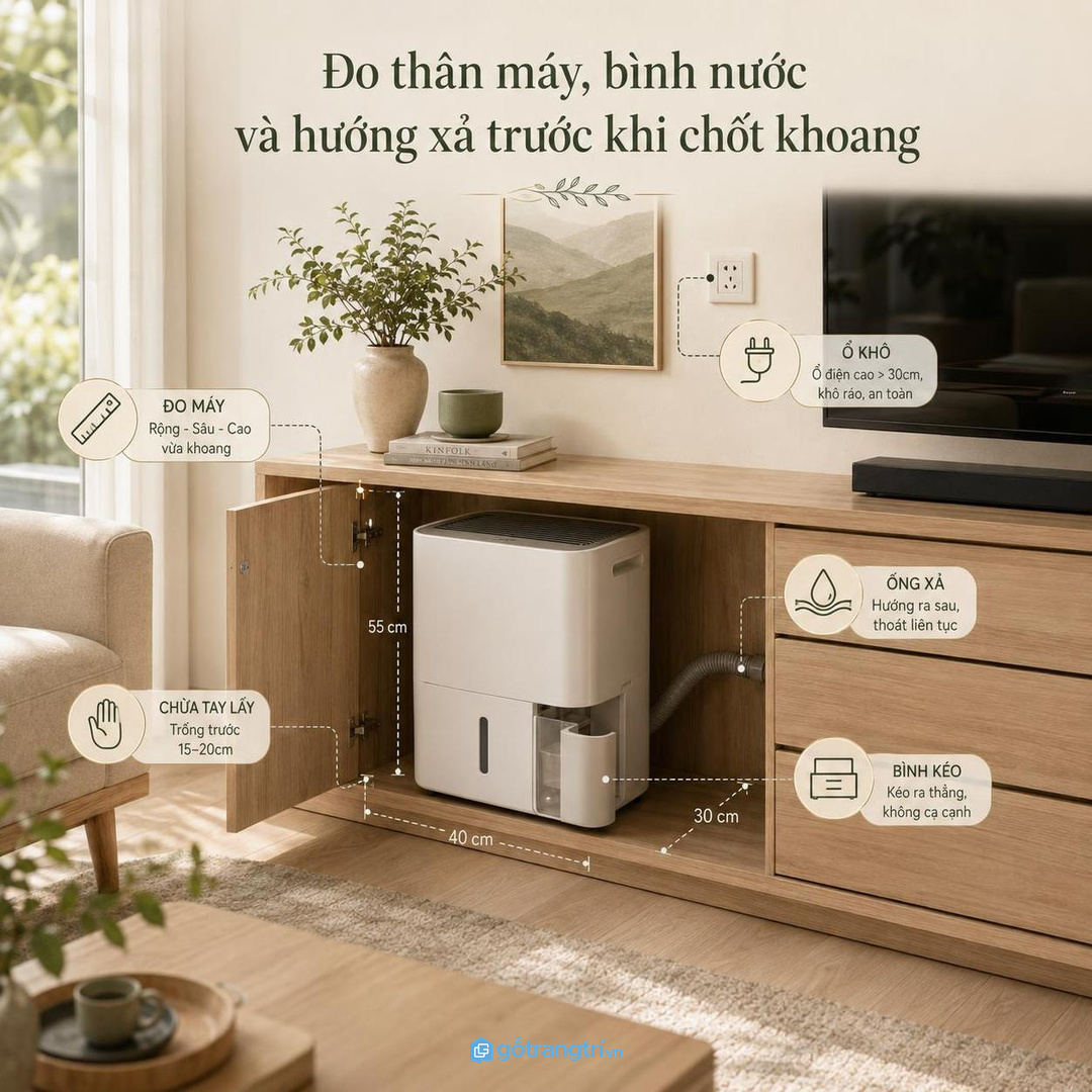 Chọn khoang mở, cánh lùa hoặc hộc kéo theo tuyến sinh hoạt