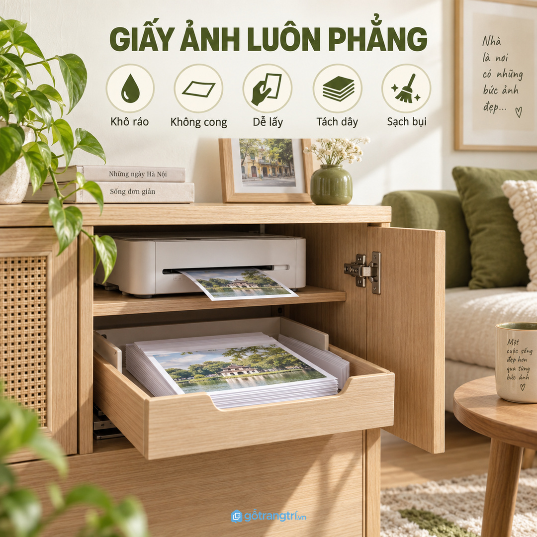 Khoang giấy ảnh cần sạch khô phẳng và tách khỏi dây sạc