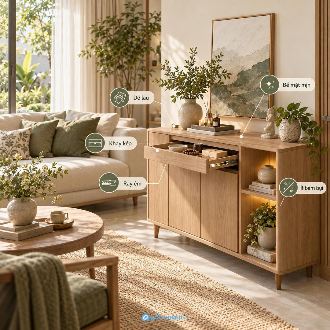 Khay kéo nông giúp lọ tinh dầu đứng vững và dễ kiểm soát số lượng