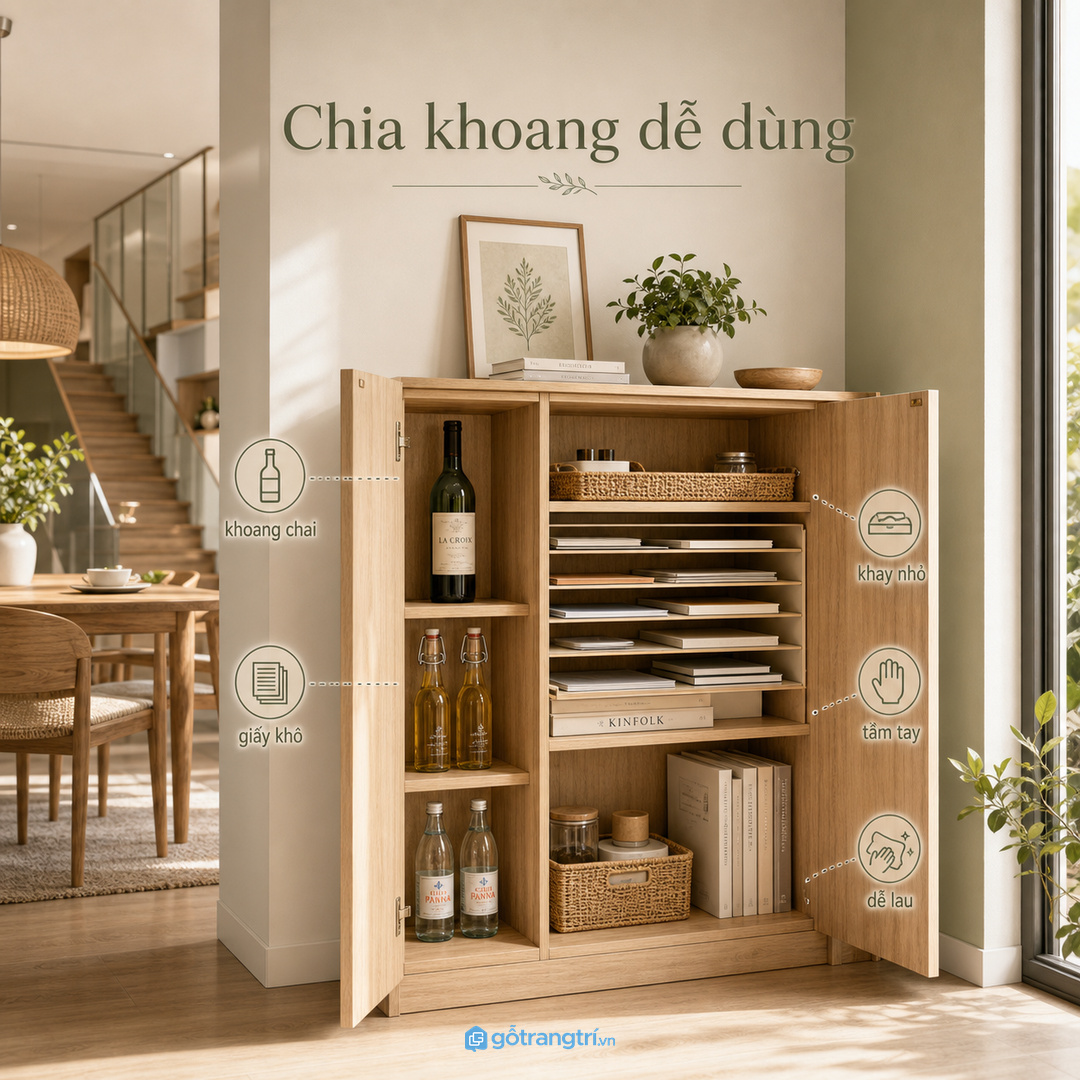 Vị trí tủ nên gần lối vào phụ kho nhỏ hoặc ban công khô
