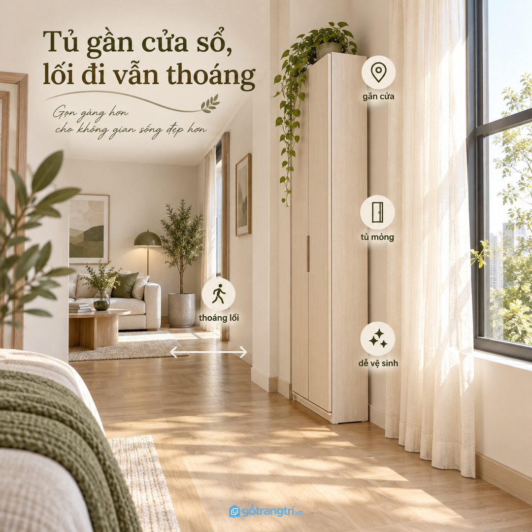 Hộc nông giúp remote rèm pin dự phòng và khăn lau ray không thất lạc