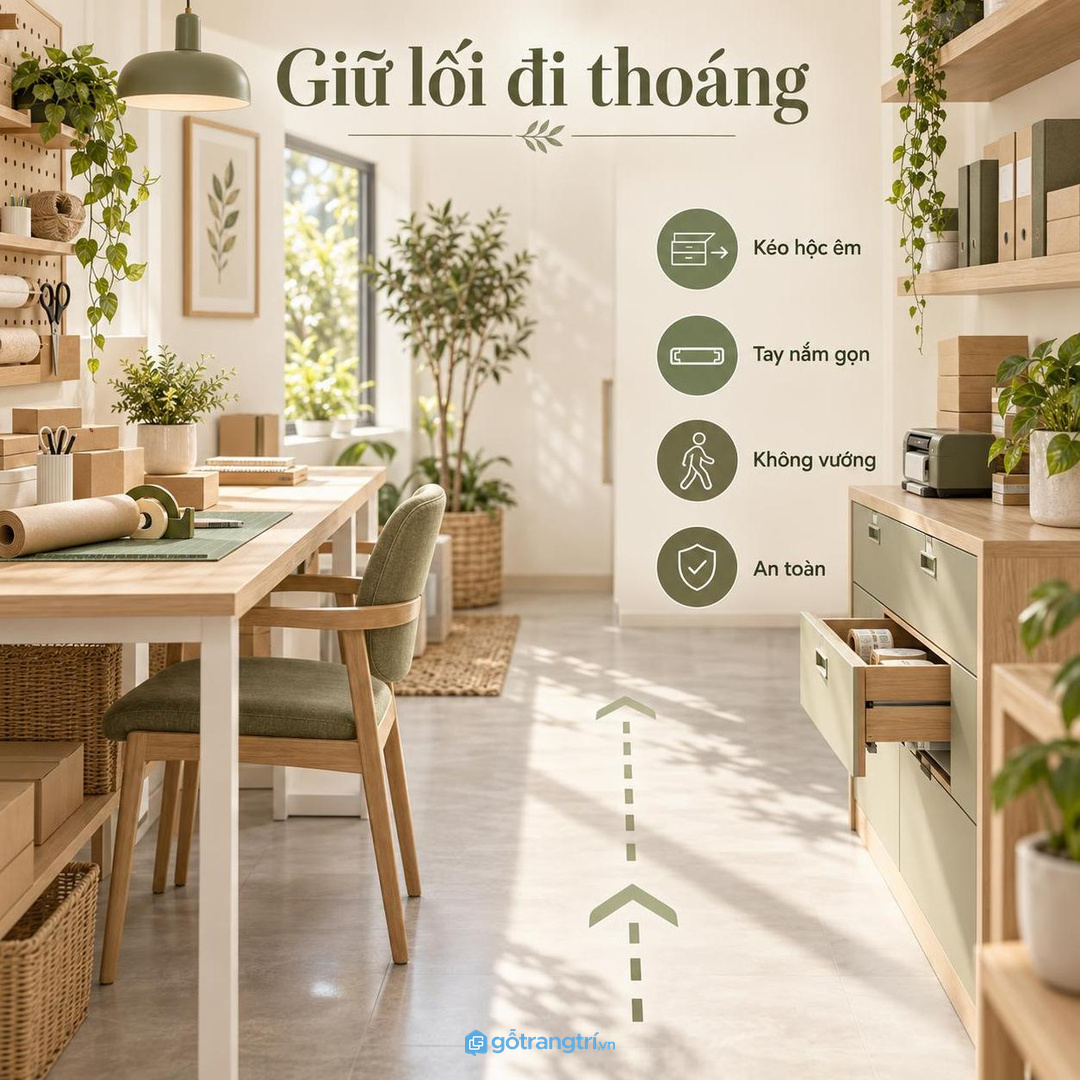 Giữ lối đi thoáng khi kéo hộc và soạn hàng