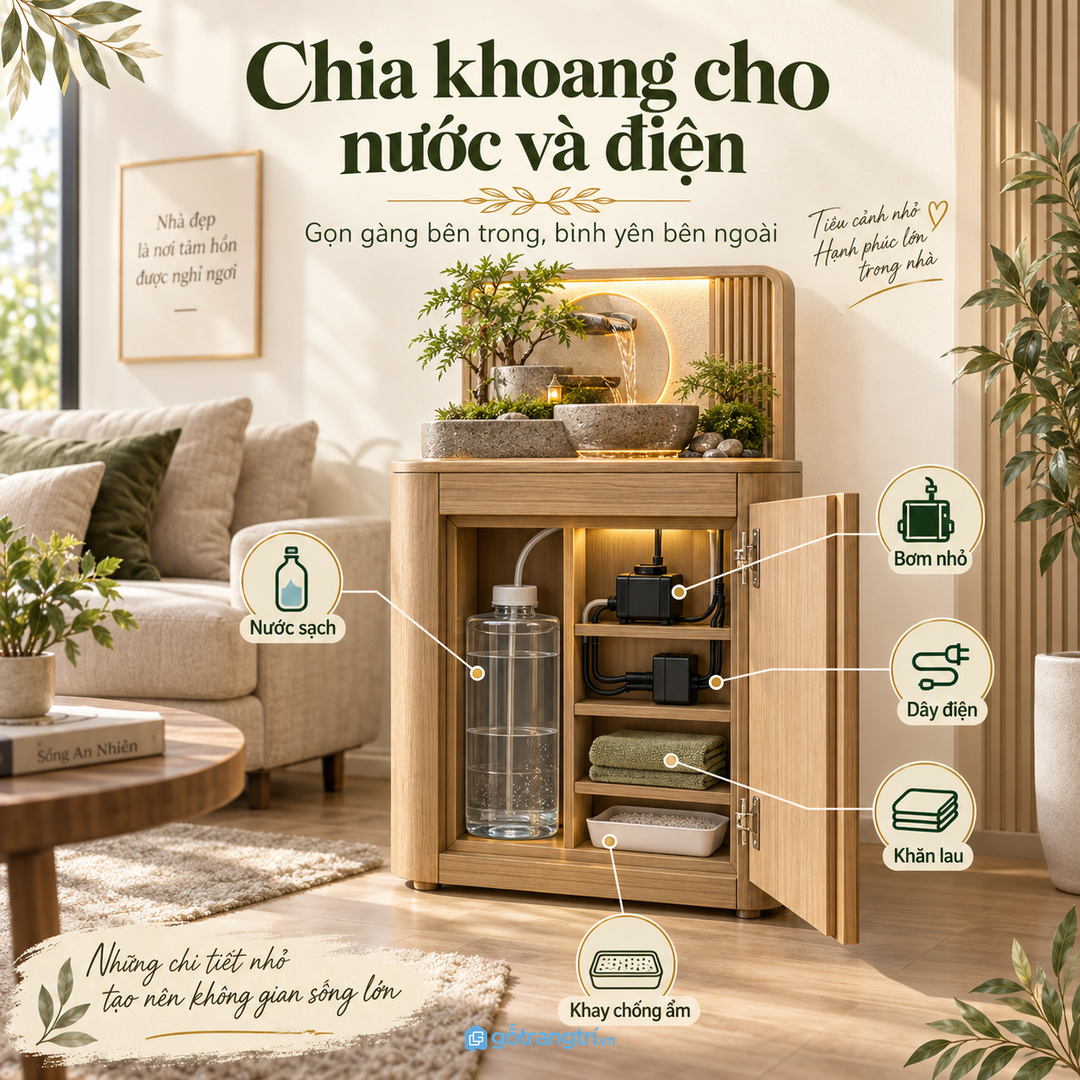 Chia khoang riêng cho nước bơm dây điện khăn lau và phụ kiện