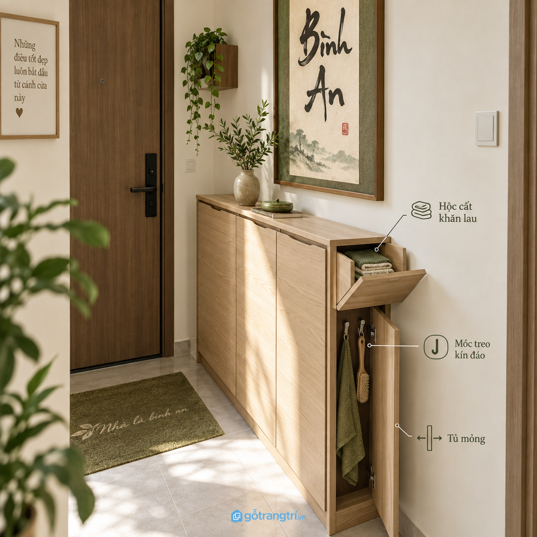 Đo khung tranh và chiều cao mảng tường trước khi làm tủ