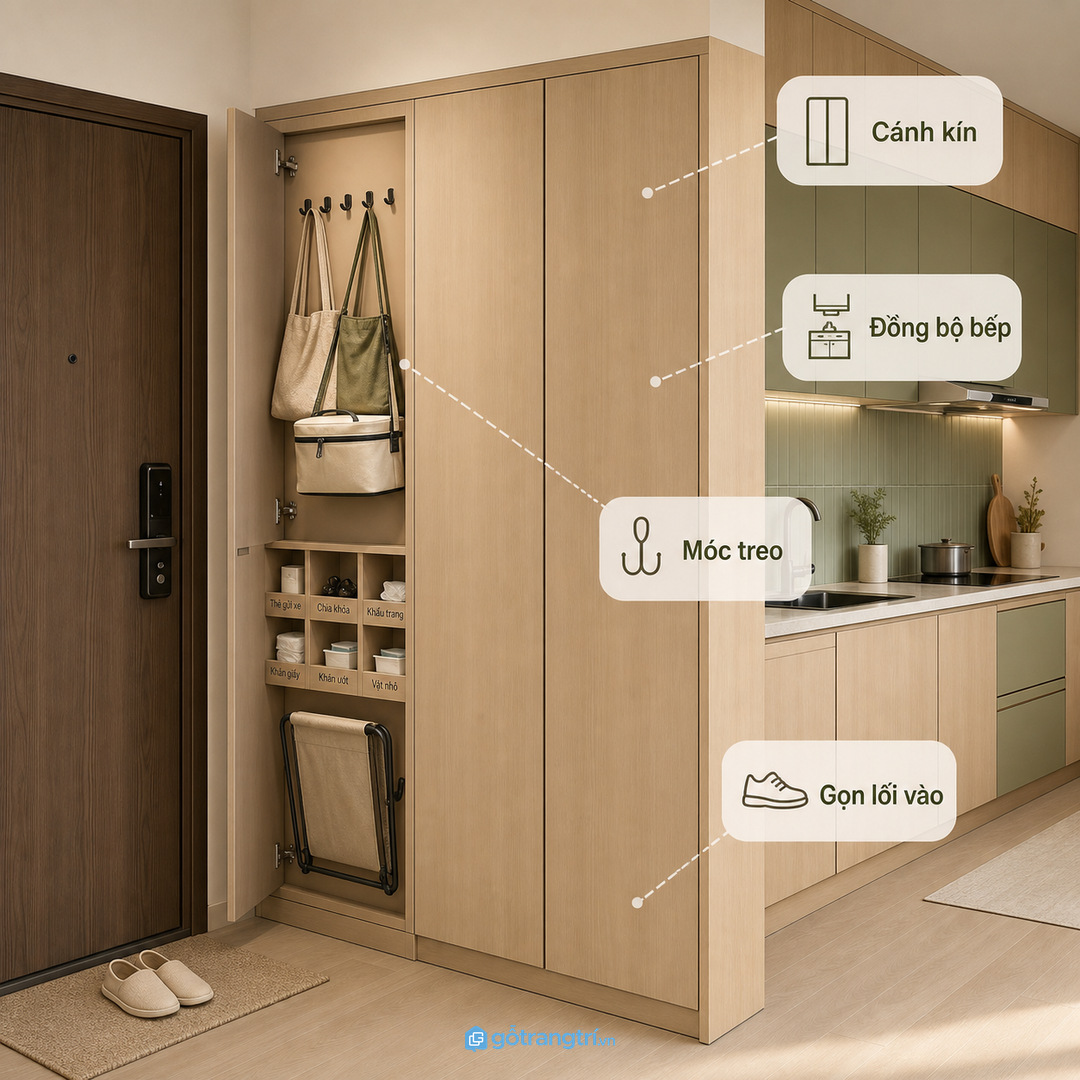 Căn hộ một người hợp tủ nông cạnh cửa, không chắn lối ra vào