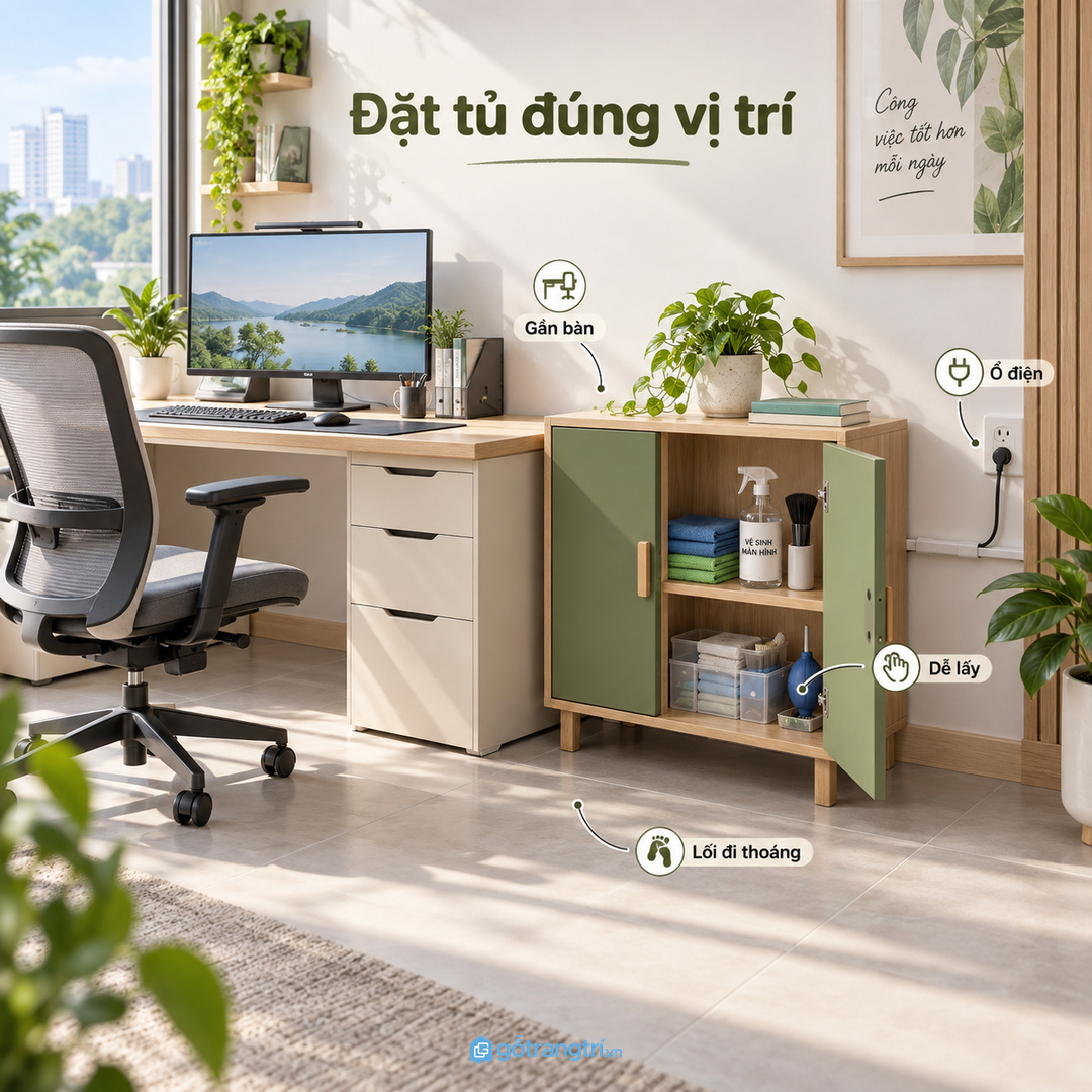 Vật liệu dễ lau và khoang kín giúp đồ vệ sinh không lẫn giấy tờ