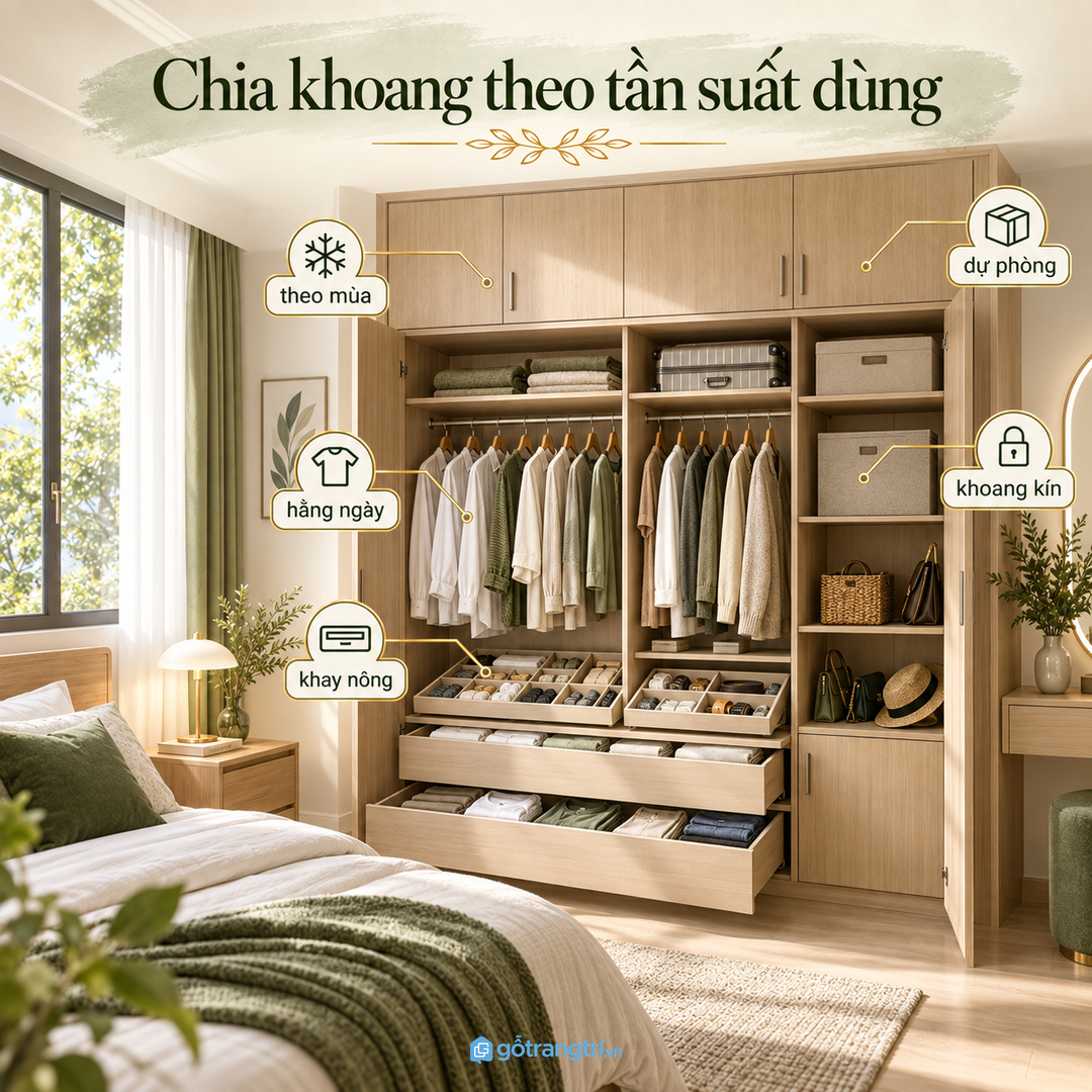 Chia khoang kín và mở theo tần suất dùng để mở tủ là thấy đúng nhóm