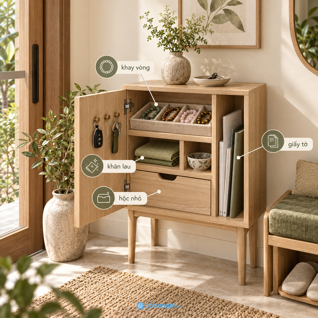Chia khoang cho khay vòng khăn lau hộc nhỏ và giấy tờ