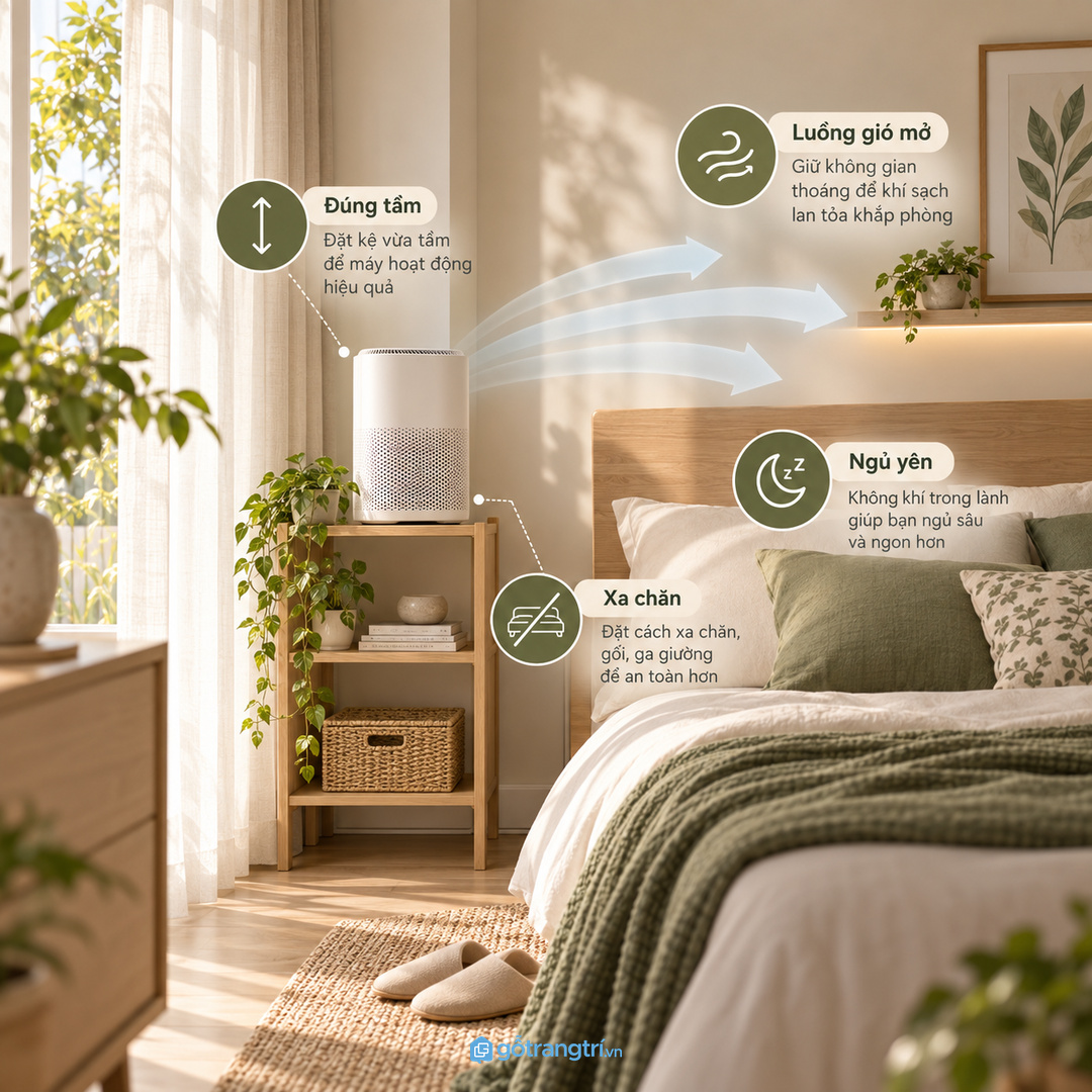 Vật liệu dễ lau và khoảng hở hợp lý giúp khu đầu giường sạch hơn