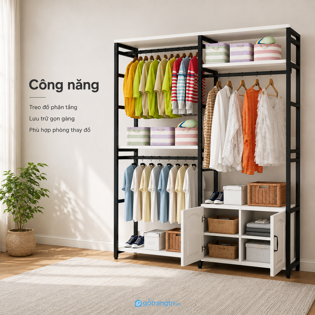 Đo lối đi trước tủ để thao tác treo lấy đồ không bị vướng