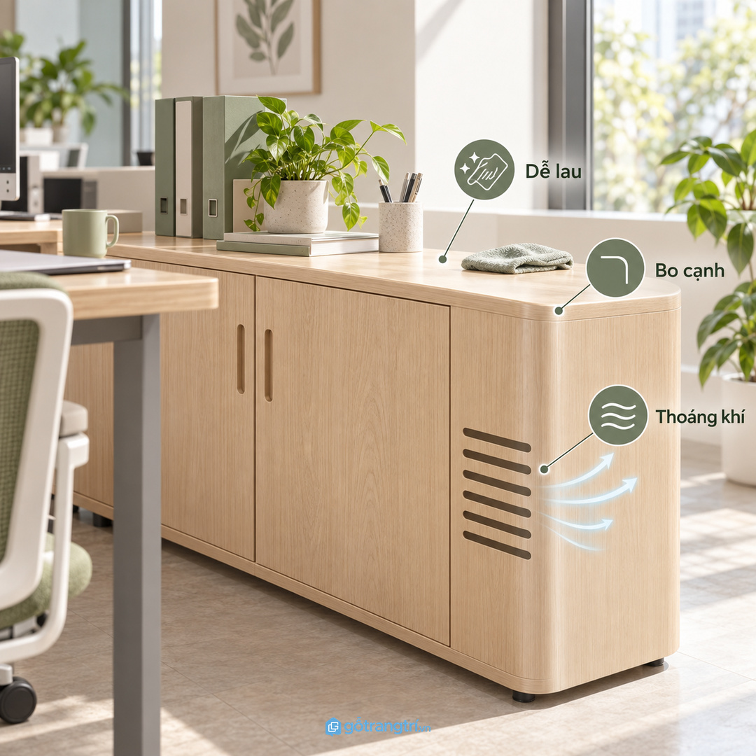 Vật liệu dễ lau thông thoáng giúp tủ dùng bền trong văn phòng