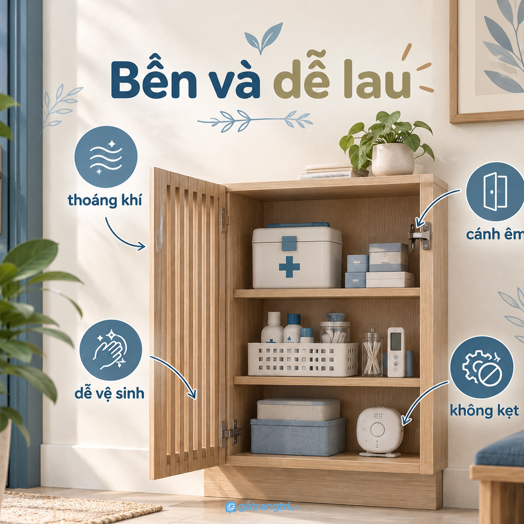 Vật liệu tủ cần dễ lau thoáng và không làm kẹt thiết bị an toàn