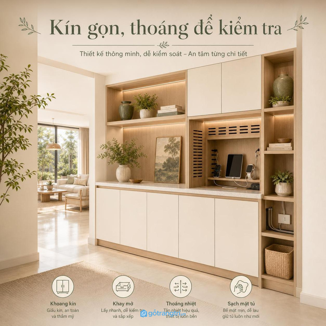 Khoang kín và khoang thoáng giúp tủ an ninh sạch mắt nhưng vẫn dễ kiểm tra