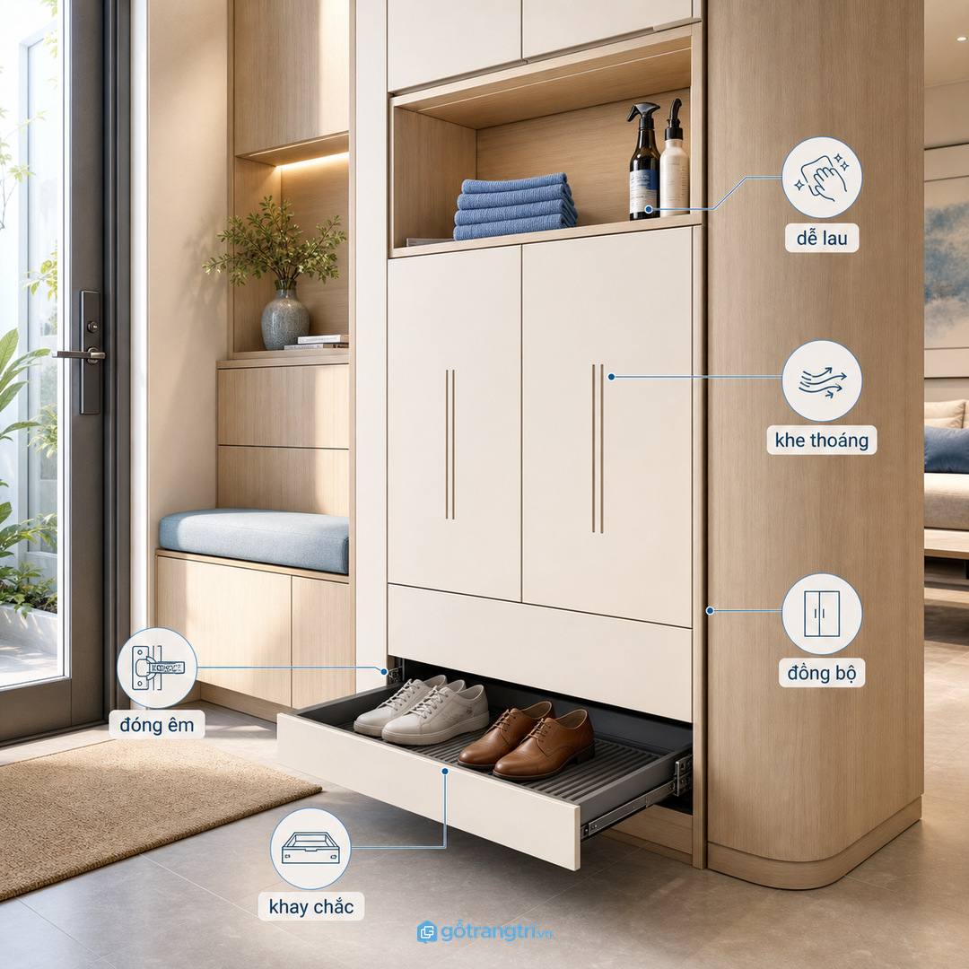 Vật liệu dễ lau và khe thoáng giúp tủ bền hơn