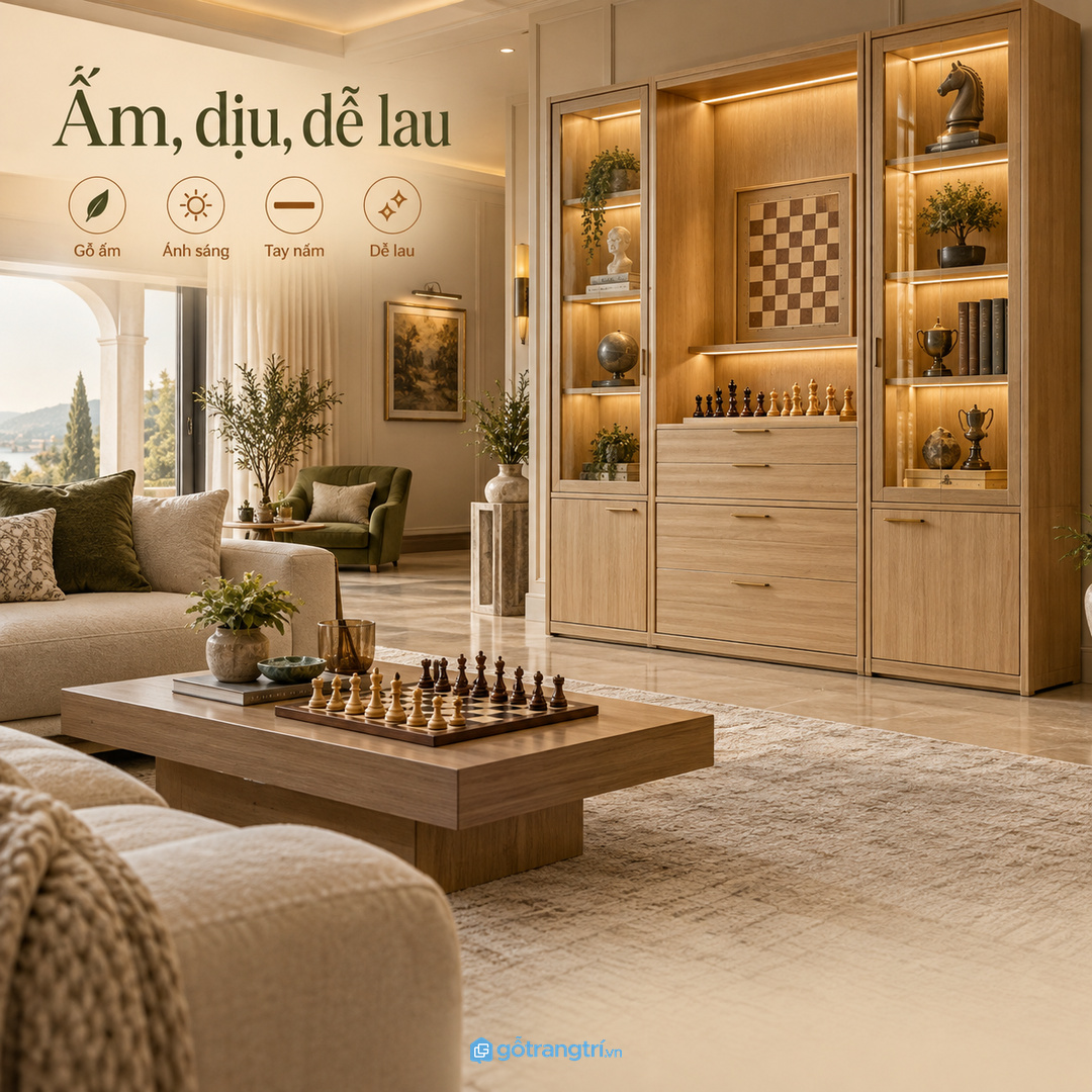 Phòng đọc biệt thự hợp tủ cờ vua kín đáo và yên tĩnh