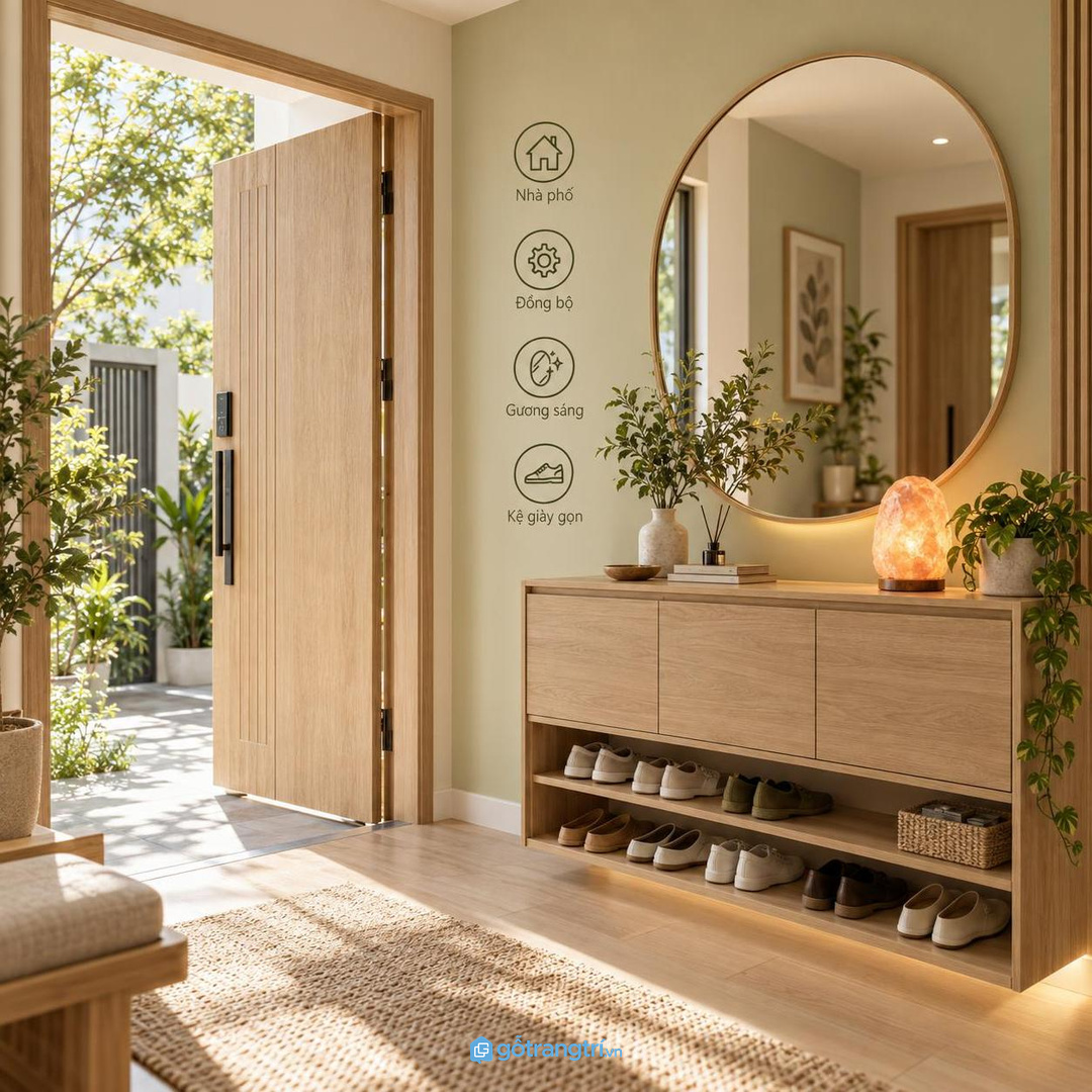 Vật liệu gỗ sáng dễ lau giúp ánh đèn muối dịu hơn