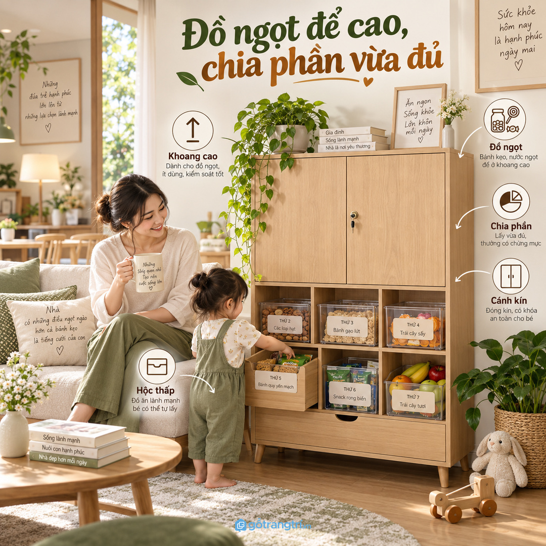 Vật liệu dễ lau giúp tủ sạch hơn sau mỗi lần trẻ lấy đồ