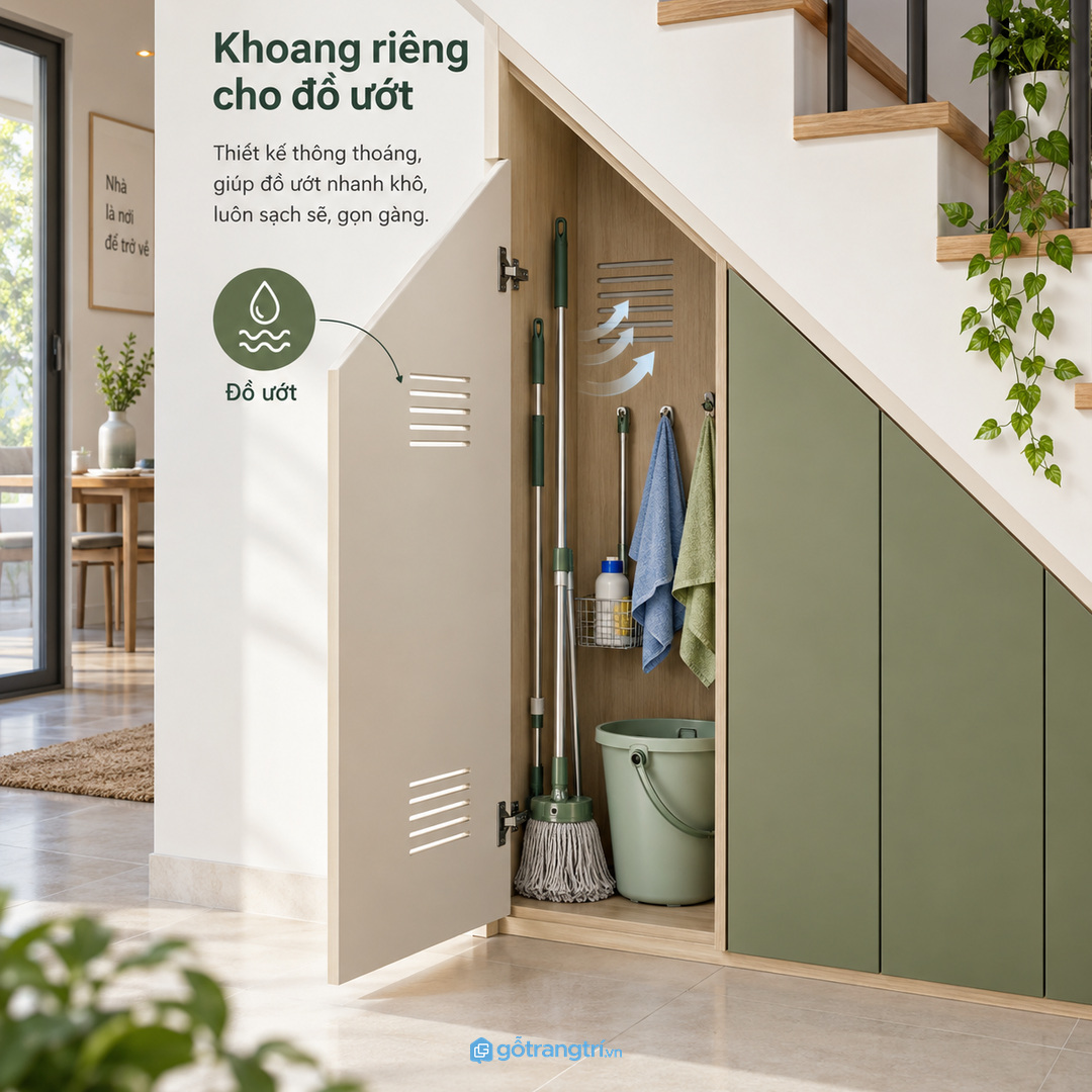 Giữ lối đi trước gầm cầu thang để mở cánh và lấy đồ không vướng