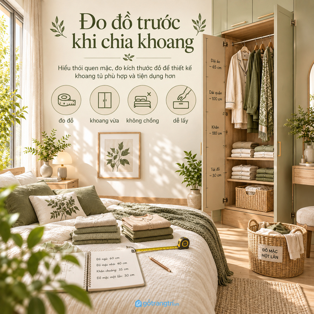 Đo đồ trước khi chia khoang để tủ vừa đồ thật và không phải xếp chồng